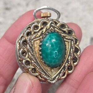 Dorset Vintage Ladies 2 sided Pendant Watch‎ Green Stone Accent Gold Silver Tone